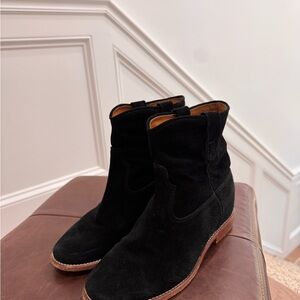 Isabel Marant Black Suede Bootie with internal heel rise.